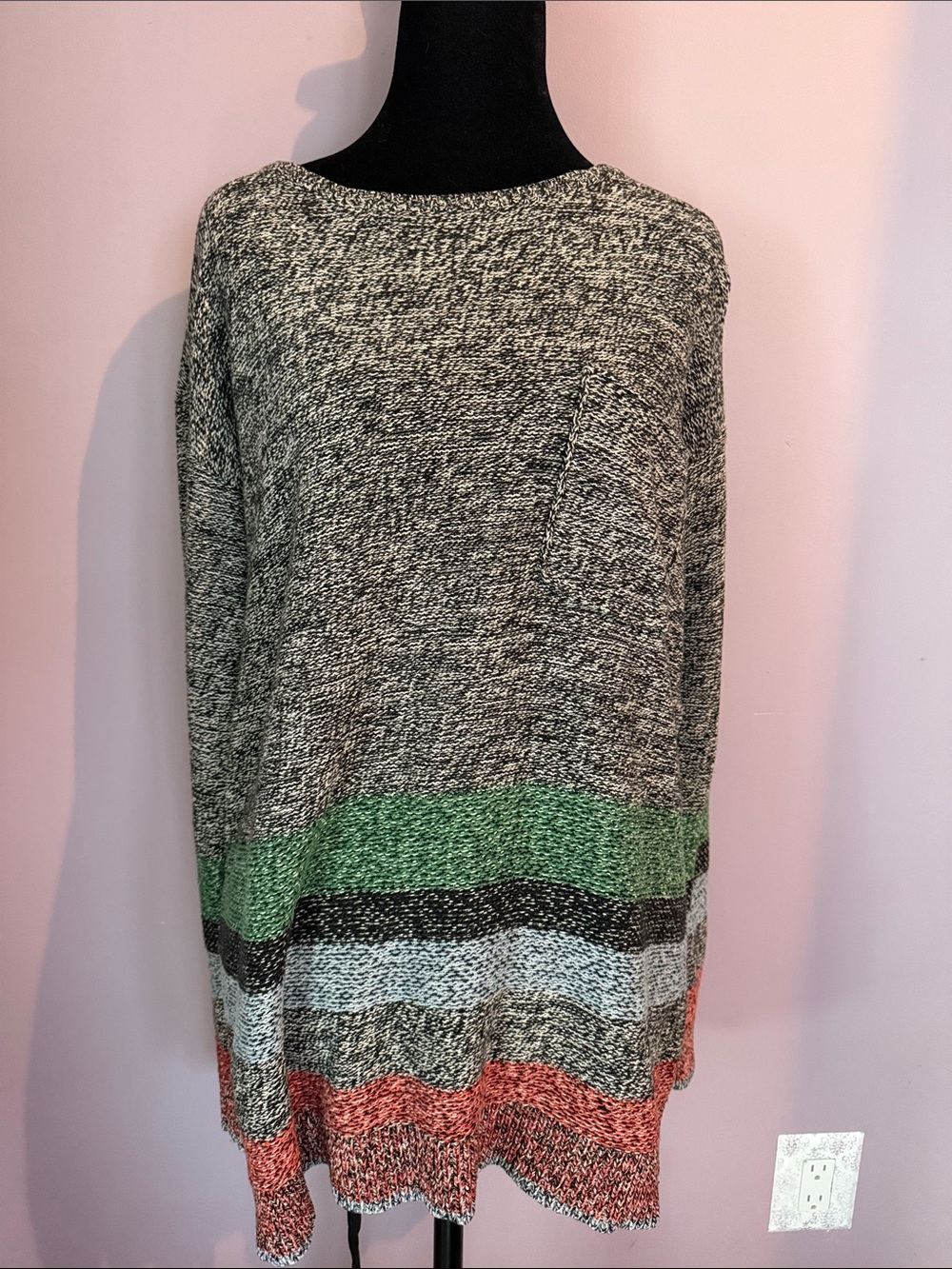 Anthropologie Colorblock Knit Sweater - Green, Gray, Coral Size Medium